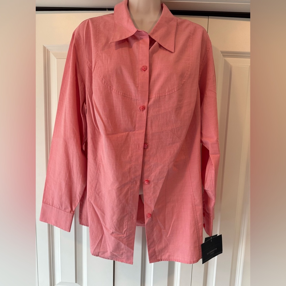 Liz Claiborne Buttonfront blouse top pink 1X NEW $65